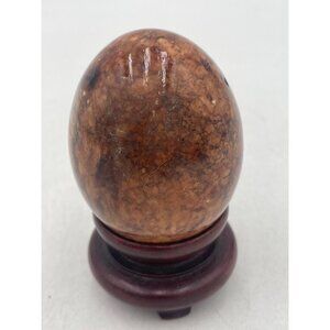 Polished Brown Alabaster Marble Sphere Decorative Display With Wooden Stand 3"